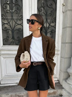 Brown Double Pocket Blazer Short Coat image 3