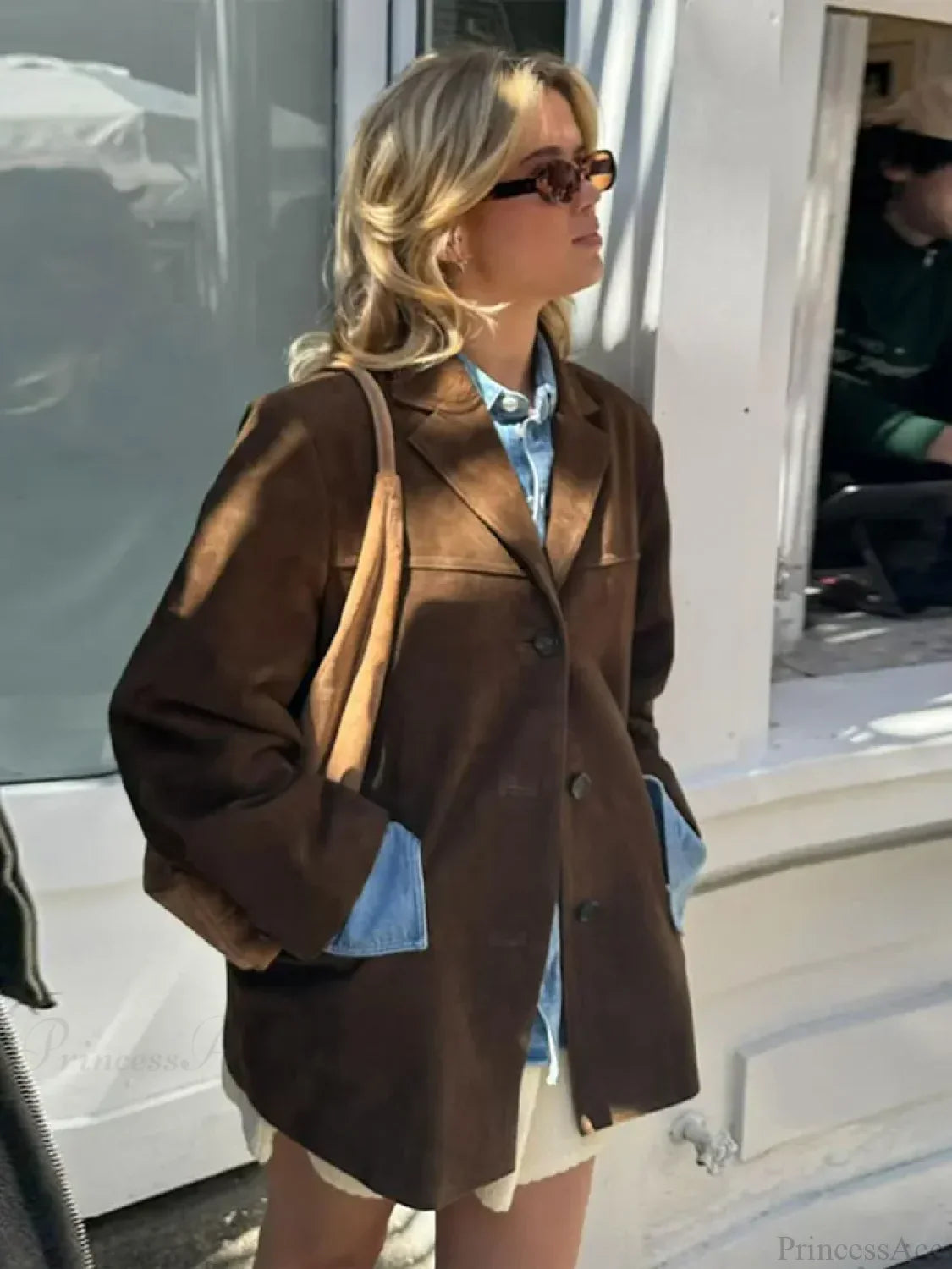 Brown Double Pocket Blazer Short Coat image 7