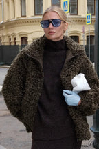 Brown Faux Fur Retro Thick Pullover Wool Coat image 2