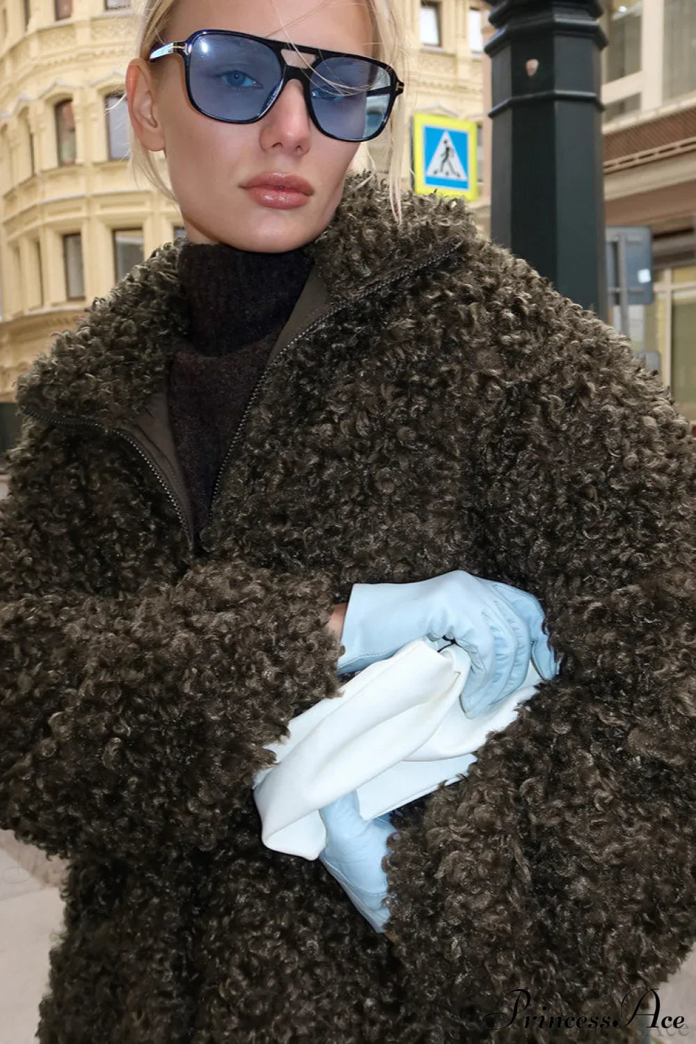 Brown Faux Fur Retro Thick Pullover Wool Coat image 3