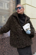 Brown Faux Fur Retro Thick Pullover Wool Coat image 1
