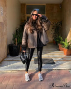 Brown Faux Leather Charming Black Lining Fur Jacket image 11