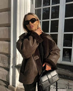 Brown Faux Leather Charming Black Lining Fur Jacket image 10