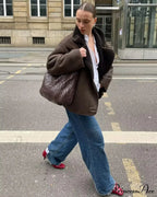 Brown Faux Leather Charming Black Lining Fur Jacket image 8