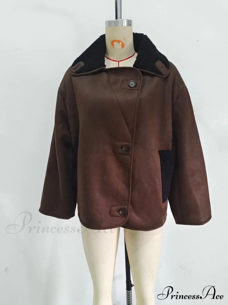 Brown Faux Leather Charming Black Lining Fur Jacket image 5