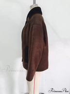 Brown Faux Leather Charming Black Lining Fur Jacket image 6