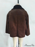 Brown Faux Leather Charming Black Lining Fur Jacket image 7