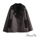 Brown Faux Leather Charming Black Lining Fur Jacket image 4
