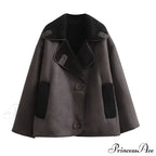 Brown Faux Leather Charming Black Lining Fur Jacket image 4