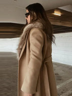 Brown Fluffy Faux Fur Casual Overcoat image 4