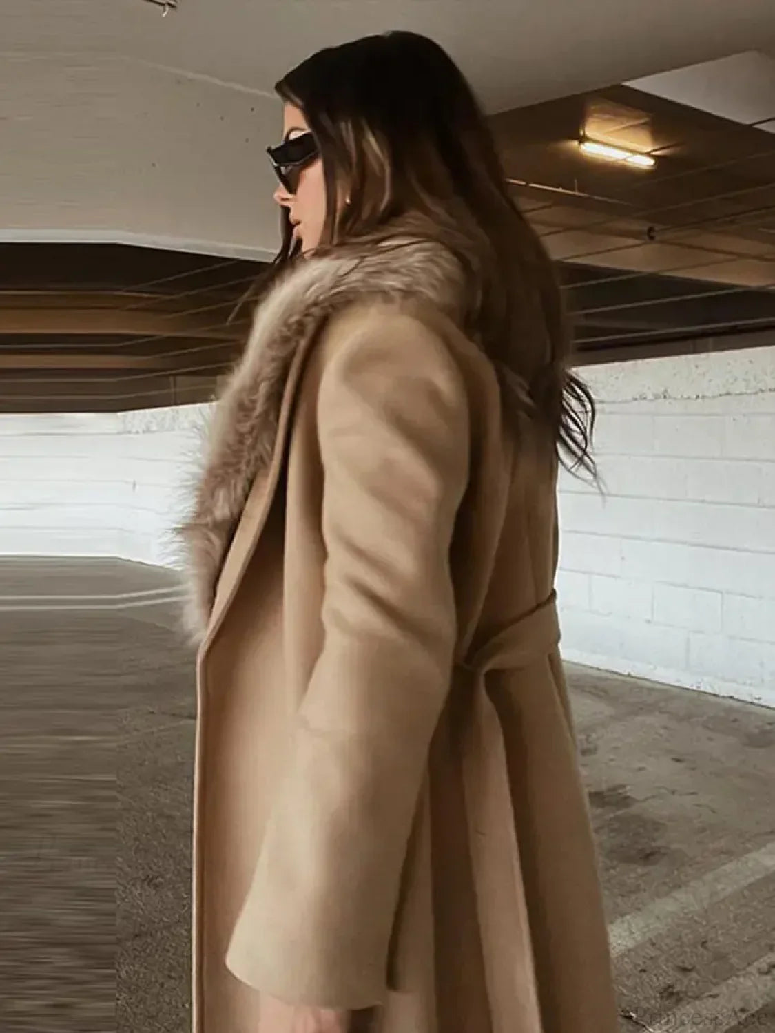 Brown Fluffy Faux Fur Casual Overcoat image 4