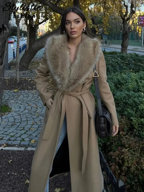 Brown Fluffy Faux Fur Casual Overcoat image 1