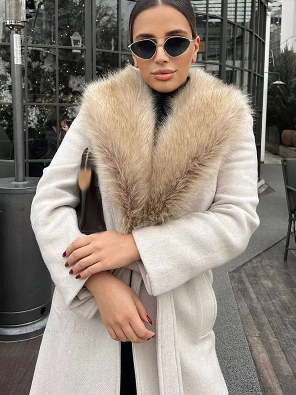 Brown Fluffy Faux Fur Casual Overcoat image 5