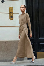 Brown Knit Round Neck Bodycon Maxi Dress image 6