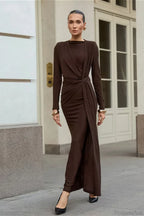 Brown Knit Round Neck Bodycon Maxi Dress image 2