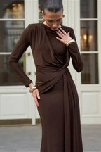 Brown Knit Round Neck Bodycon Maxi Dress image 3