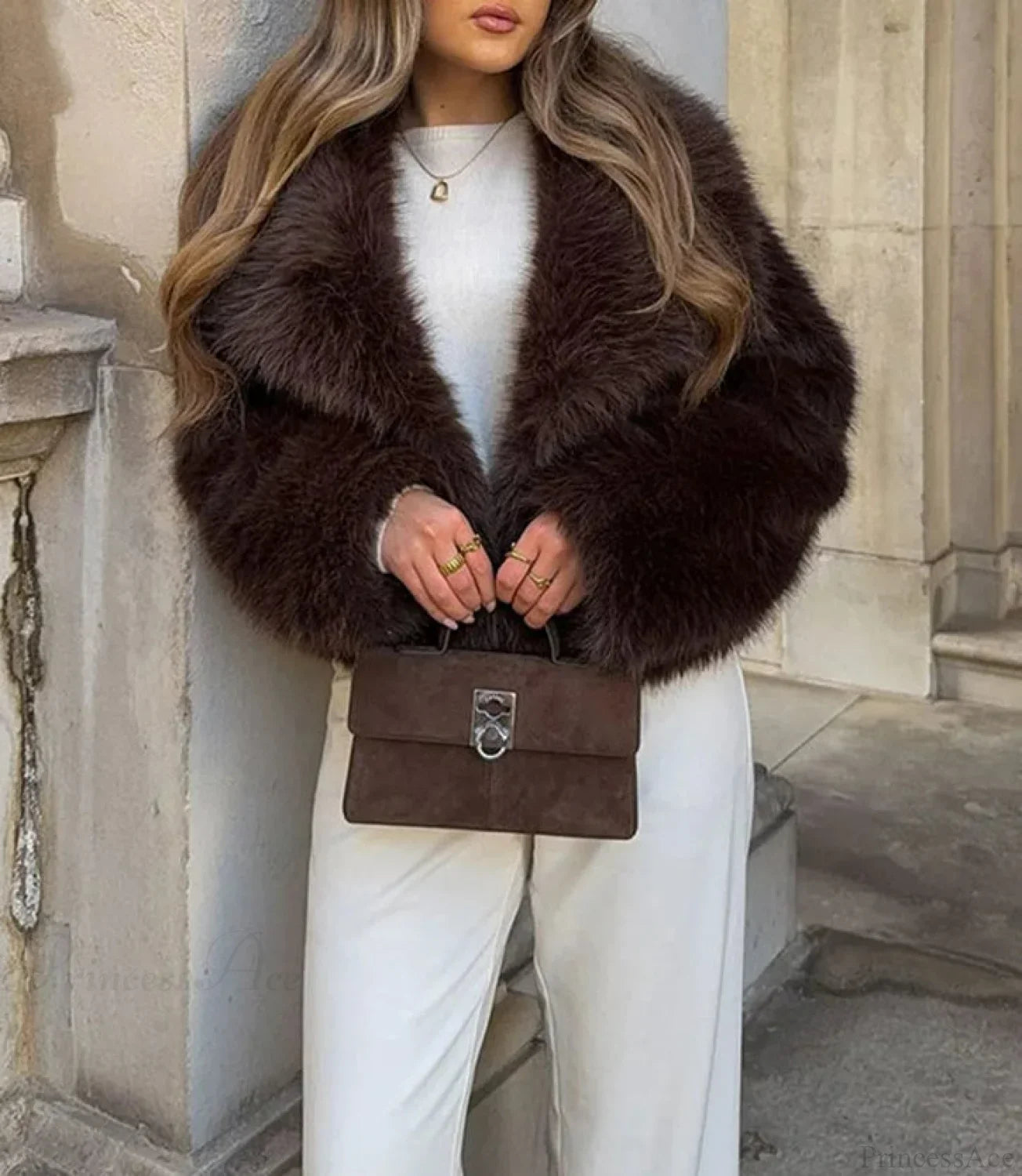 Brown Lapel Fluffy Coat image 2