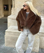 Brown Lapel Fluffy Coat image 1