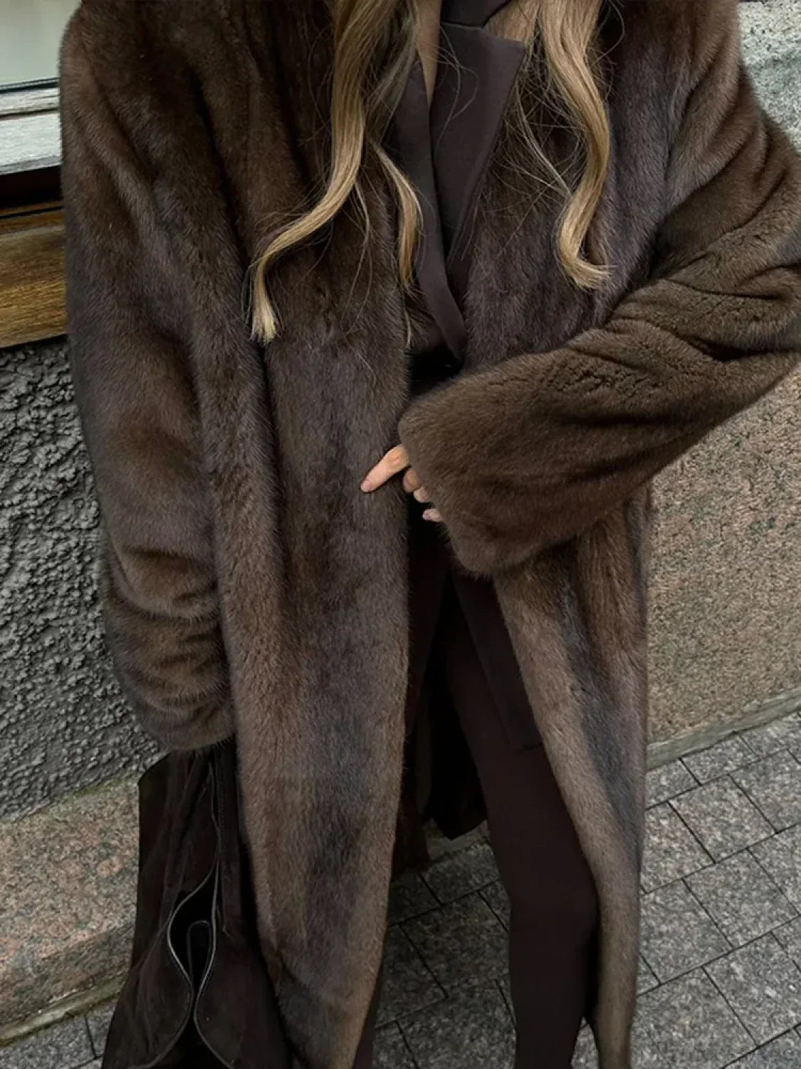 Brown Long Sleeve Plush Coat image 5
