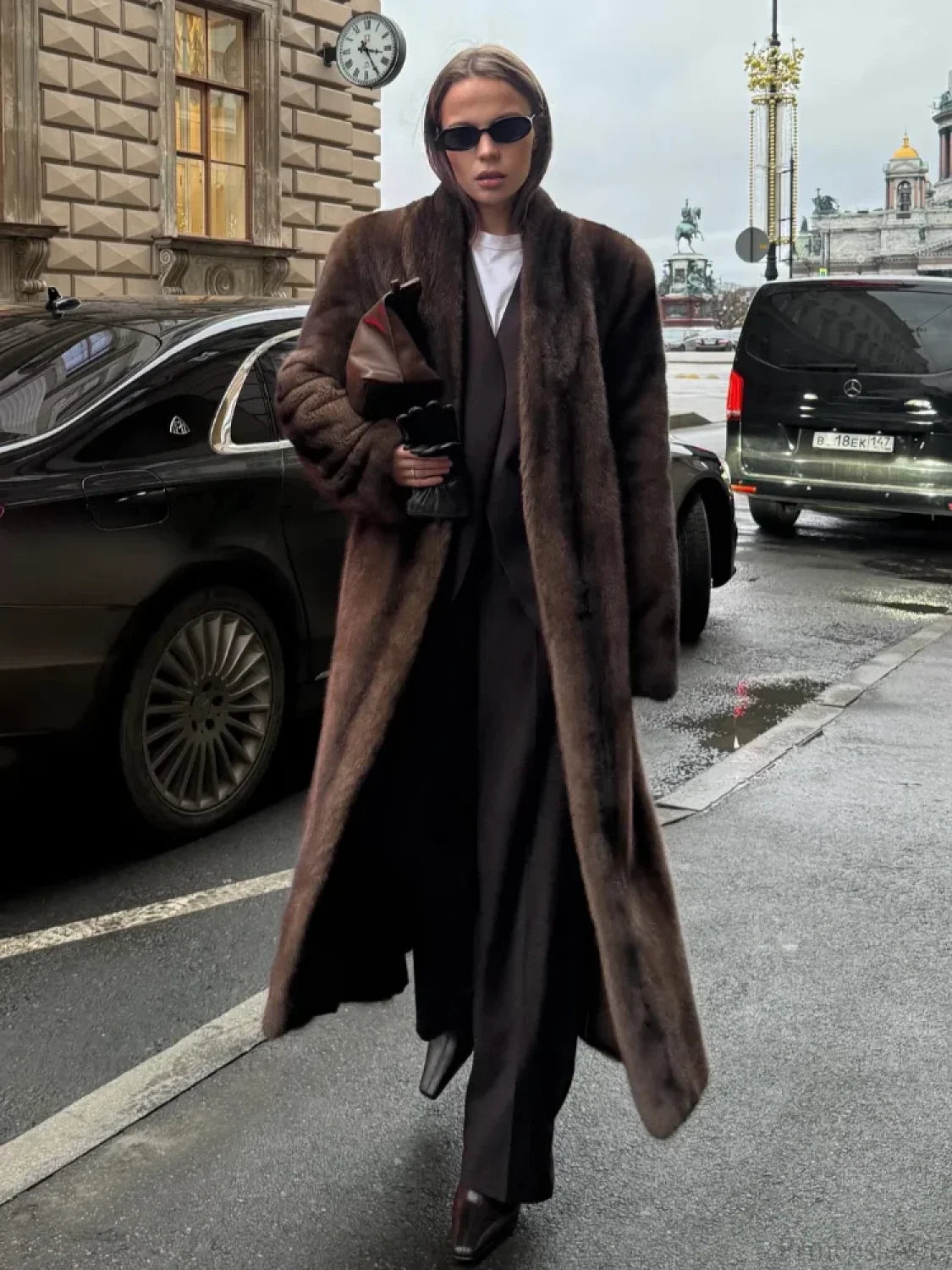 Brown Long Sleeve Plush Coat image 1