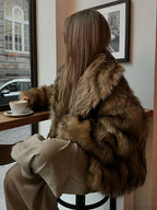 Brown Oversized Plush Furry Lapel Coat image 5