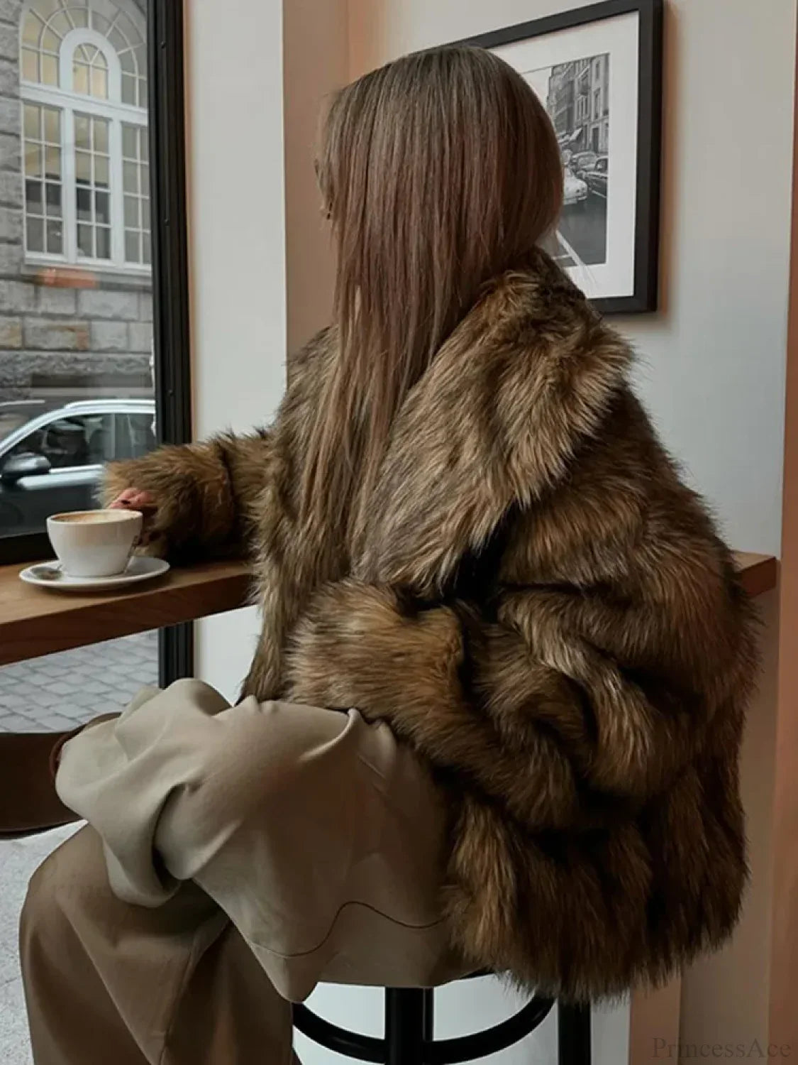 Brown Oversized Plush Furry Lapel Coat image 5