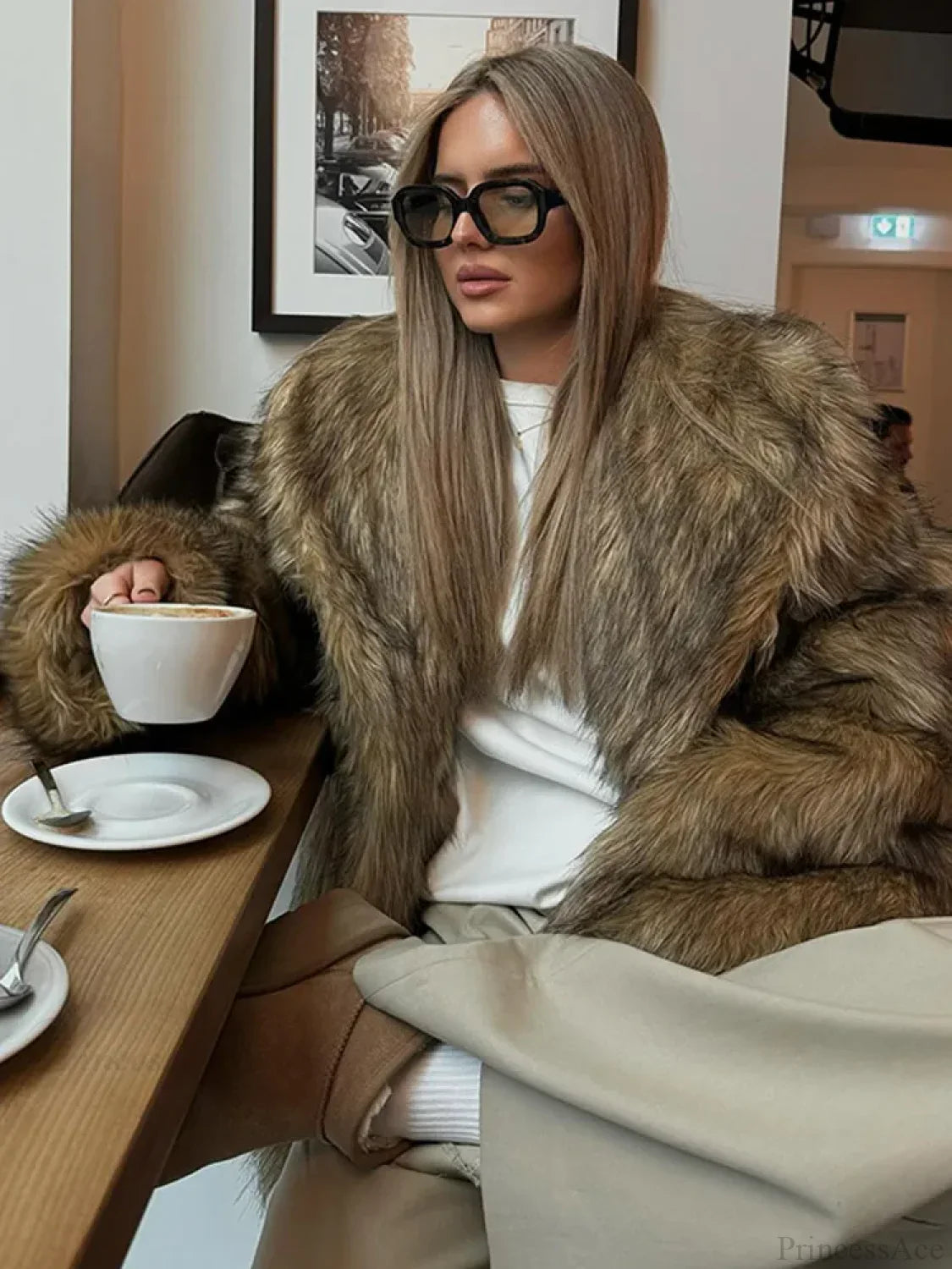 Brown Oversized Plush Furry Lapel Coat image 4