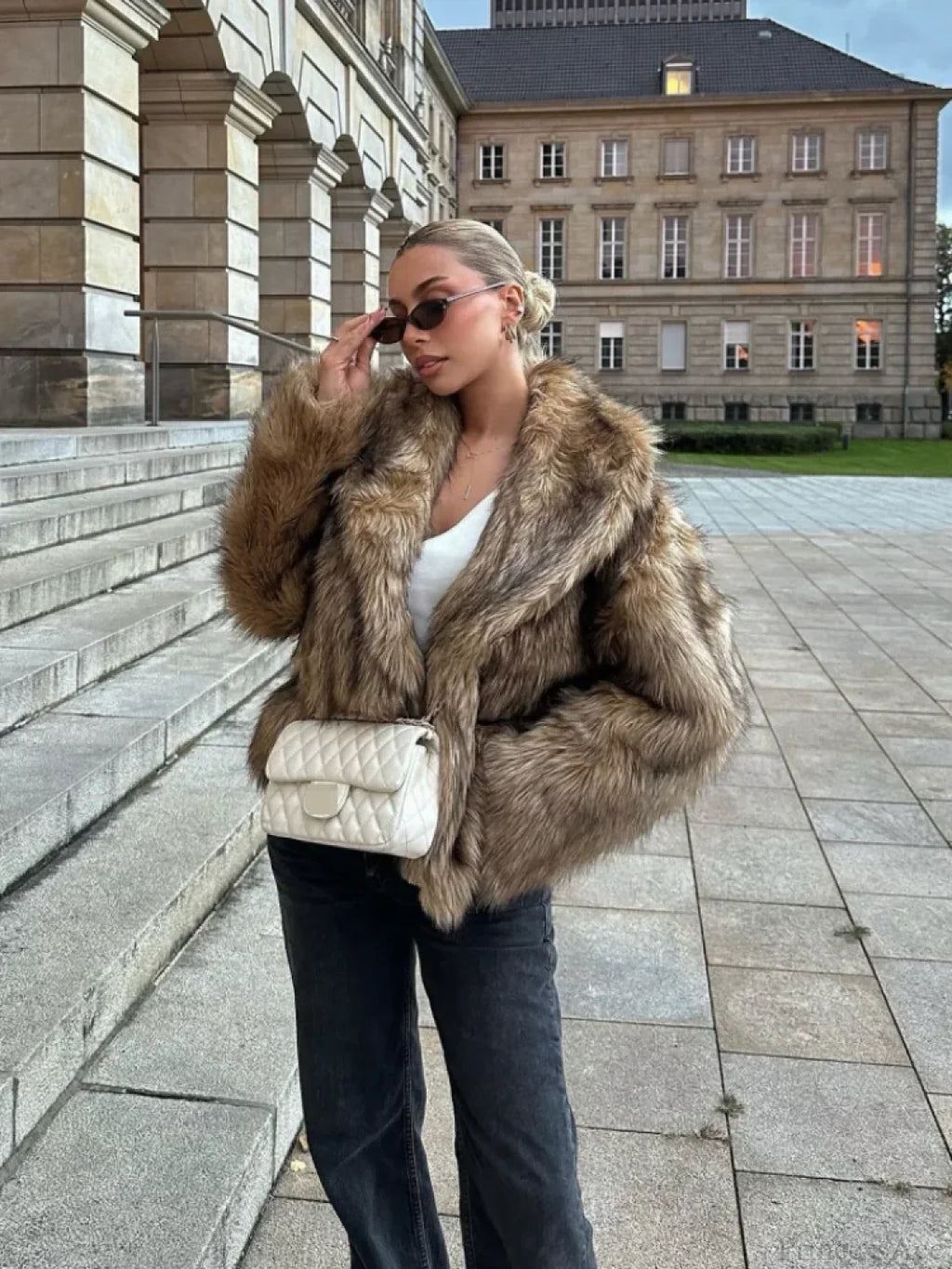 Brown Oversized Plush Furry Lapel Coat image 1