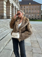 Brown Oversized Plush Furry Lapel Coat image 1