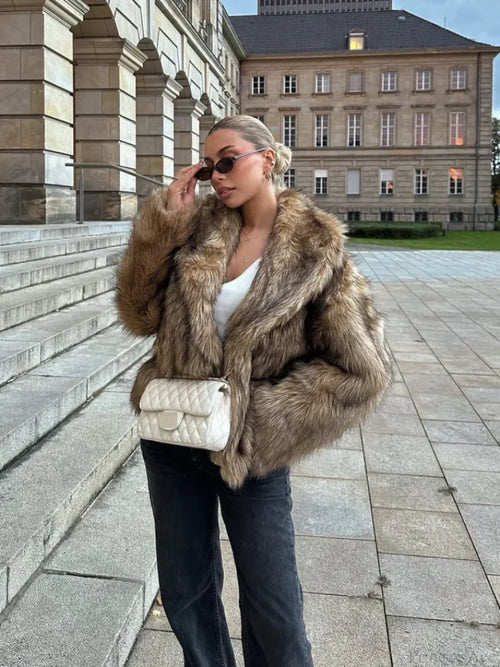 Brown Oversized Plush Furry Lapel Coat image 1