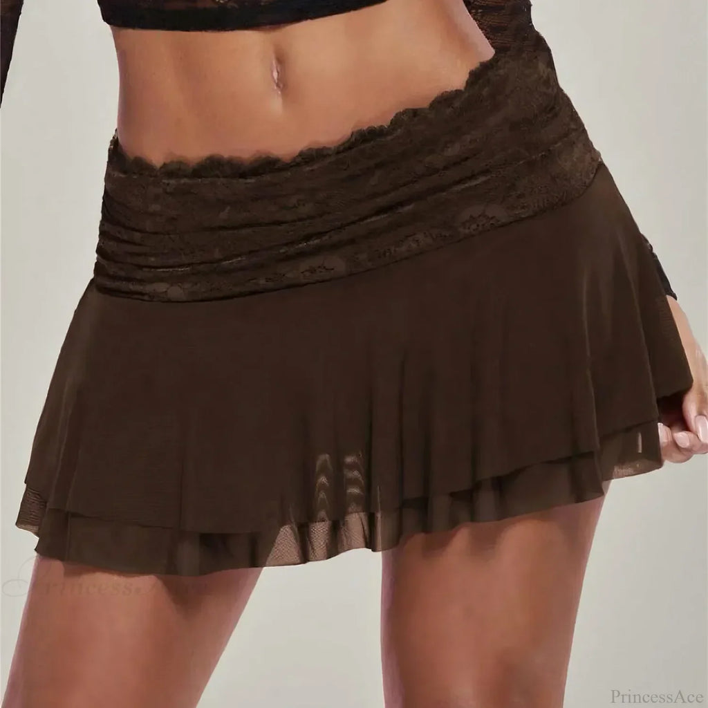 Brown Pleated Ballet Ruffle Skirt image 3