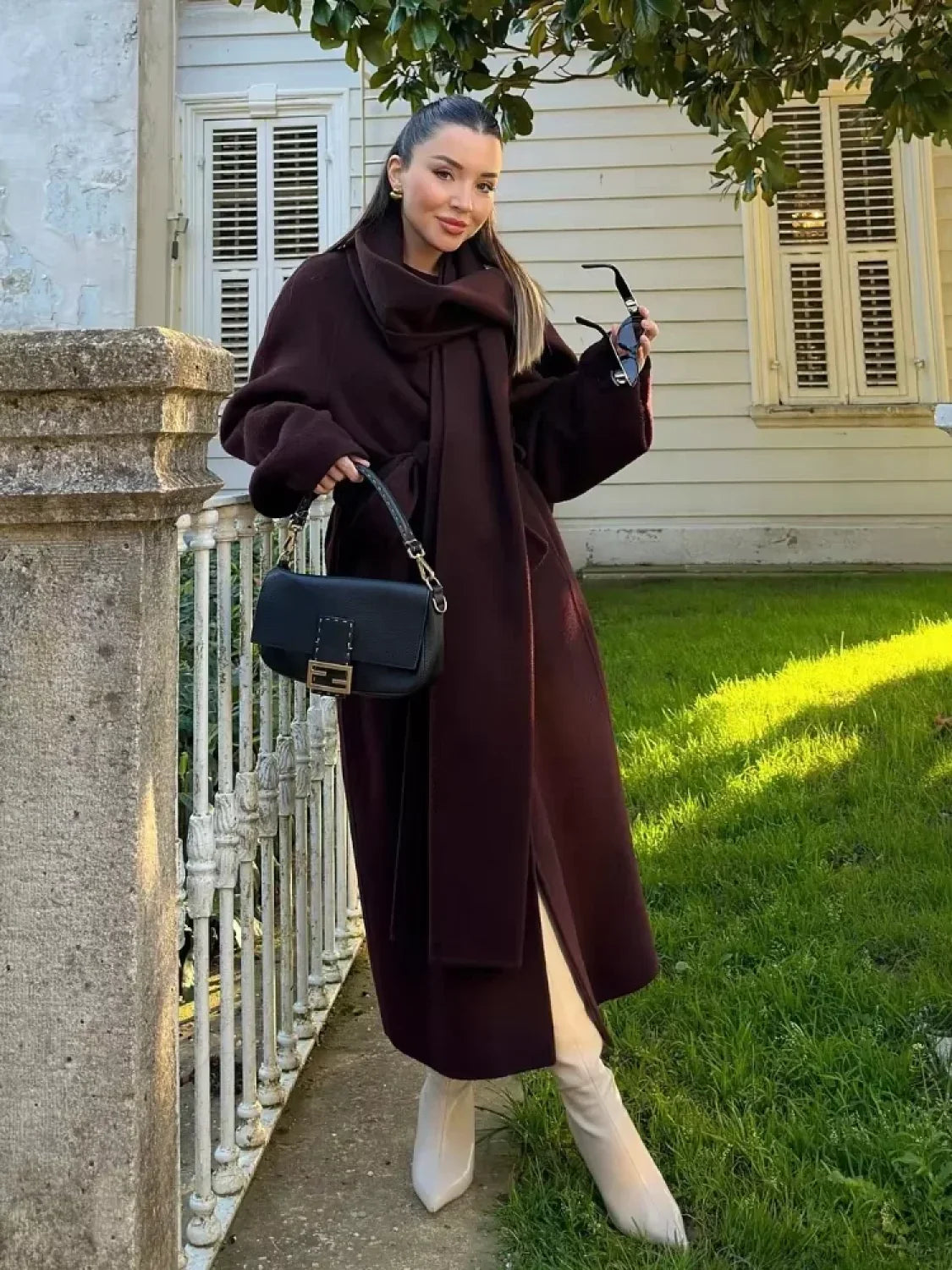 Brown Soft Fluffy Faux Fur Lapel Overcoat image 2