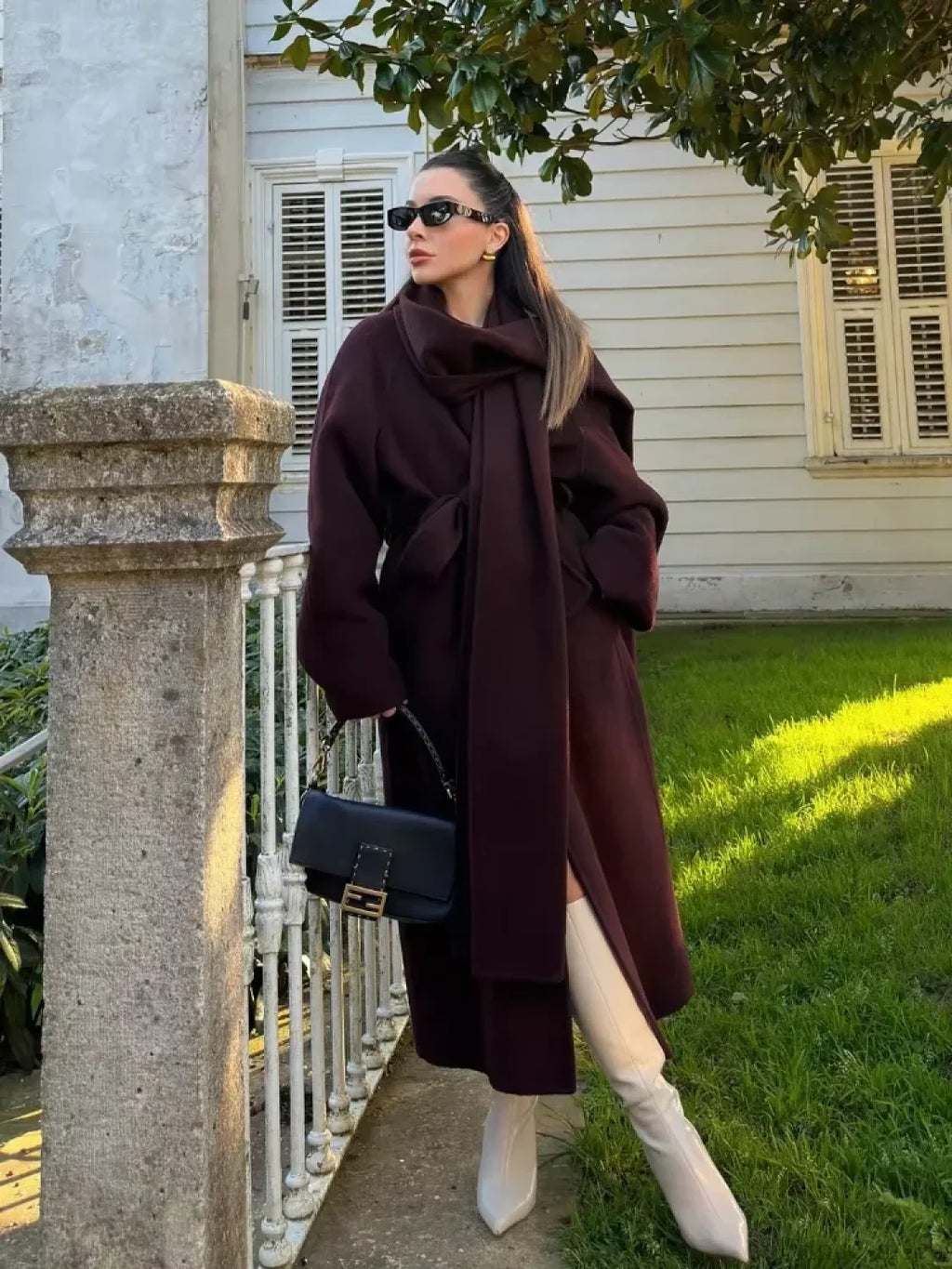 Brown Soft Fluffy Faux Fur Lapel Overcoat image 1
