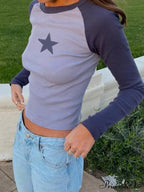 Brown Star Print Casual T-shirt image 3