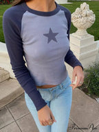 Brown Star Print Casual T-shirt image 4