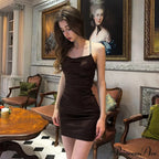 Brown Strapless Spaghetti Strap Backless Casual Elegant Party Mini Y2K Clothes Bodycon Dress image 3