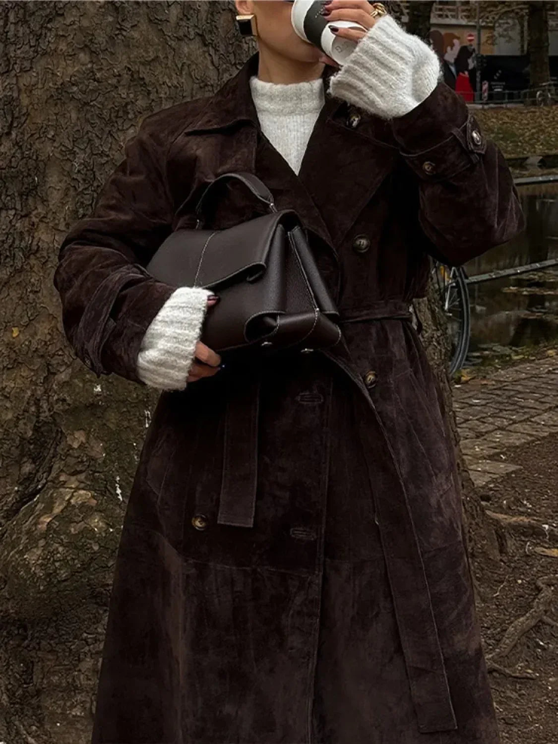 Brown Suede Leather Long Coat image 5