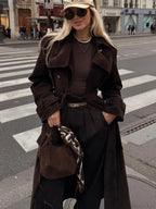 Brown Suede Leather Long Coat image 1