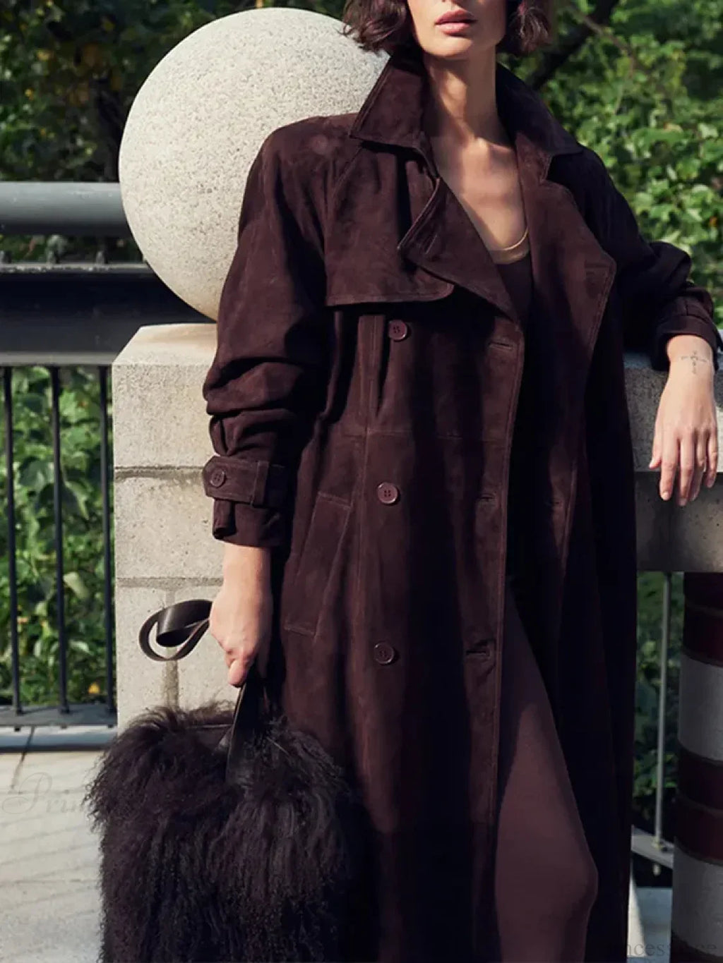 Brown Suede Leather Long Coat image 6