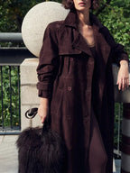 Brown Suede Leather Long Coat image 6