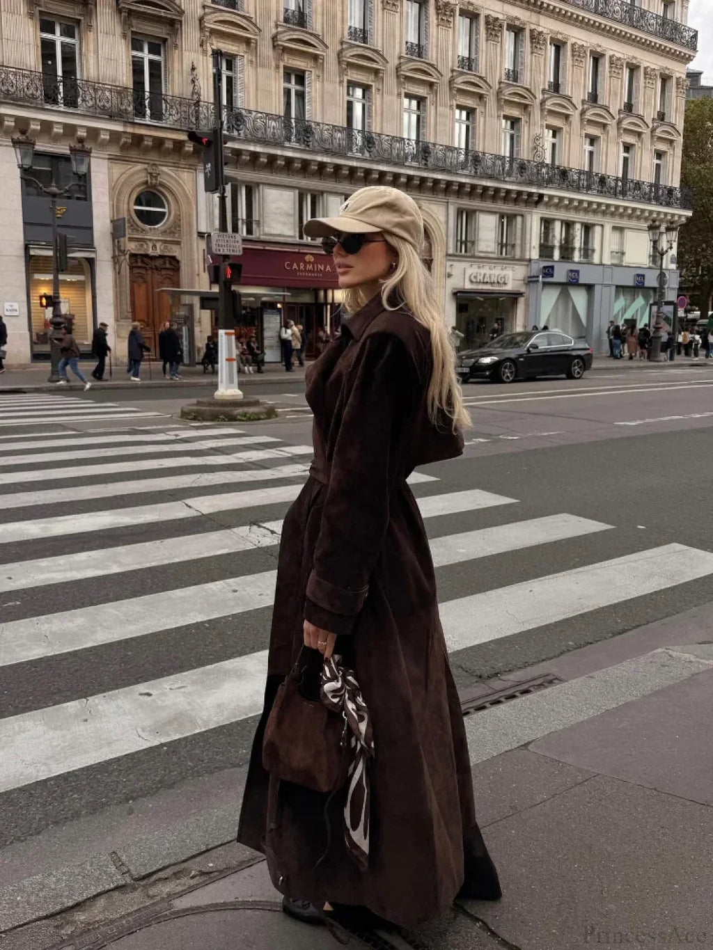 Brown Suede Leather Long Coat image 4