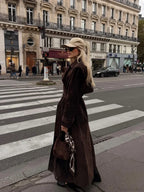 Brown Suede Leather Long Coat image 4