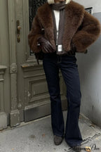 Brown Vintage Old Money Faux Fox Fur Short Coat image 5