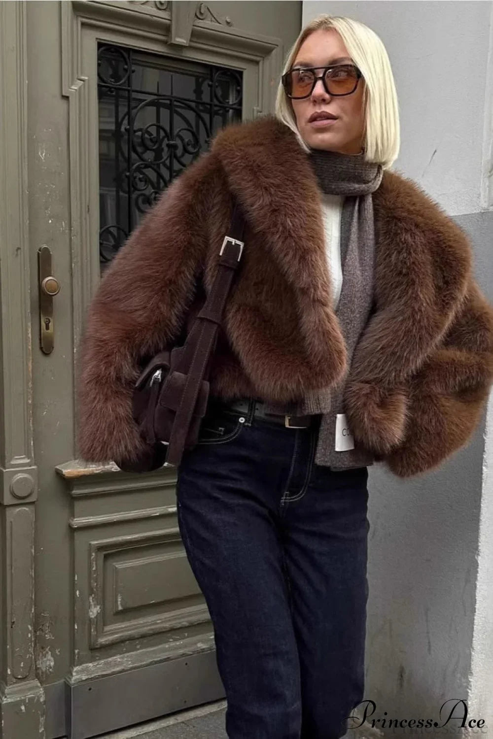 Brown Vintage Old Money Faux Fox Fur Short Coat image 2