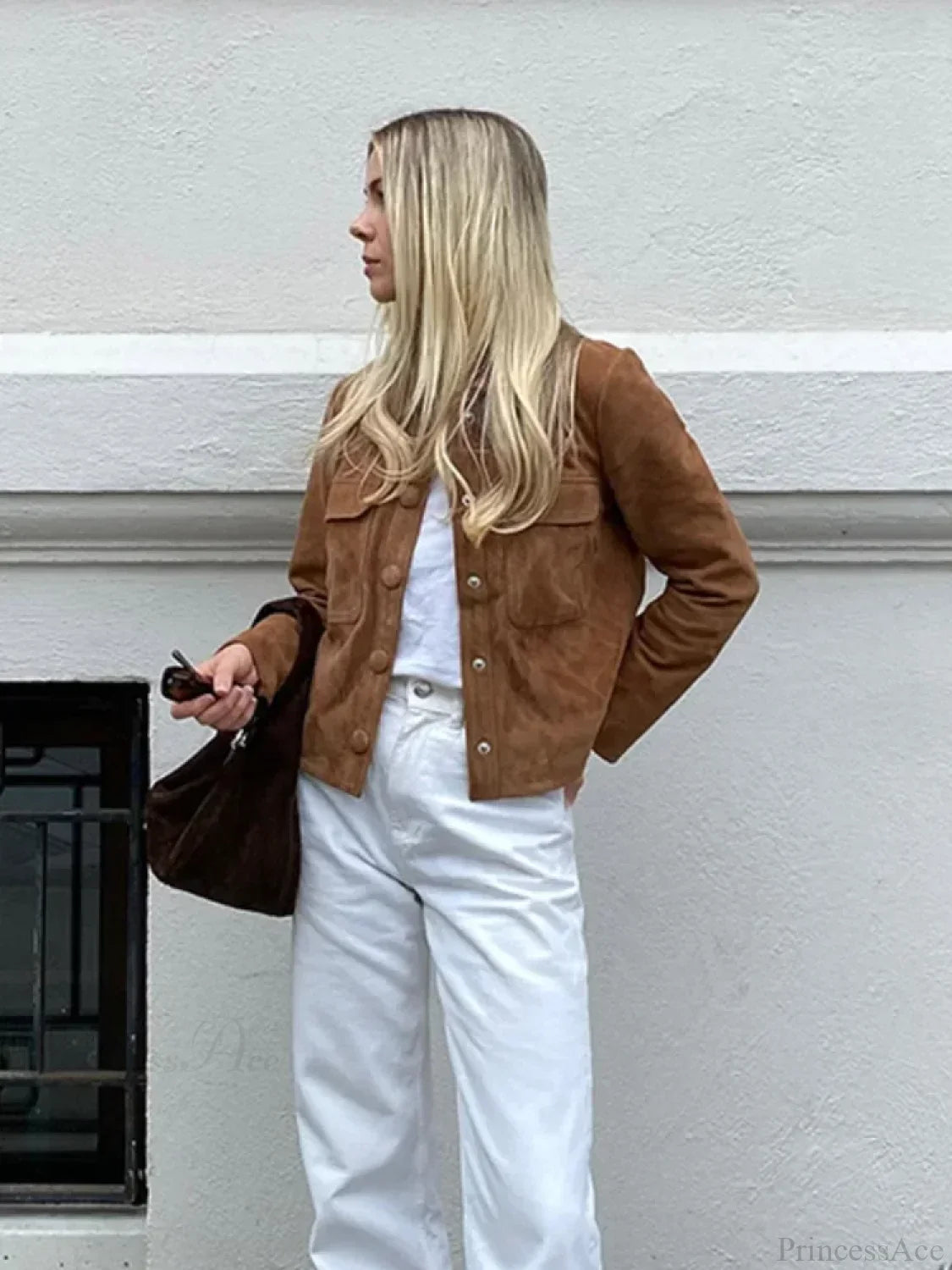 Brown Woolen Long Sleeve Short Coat image 1