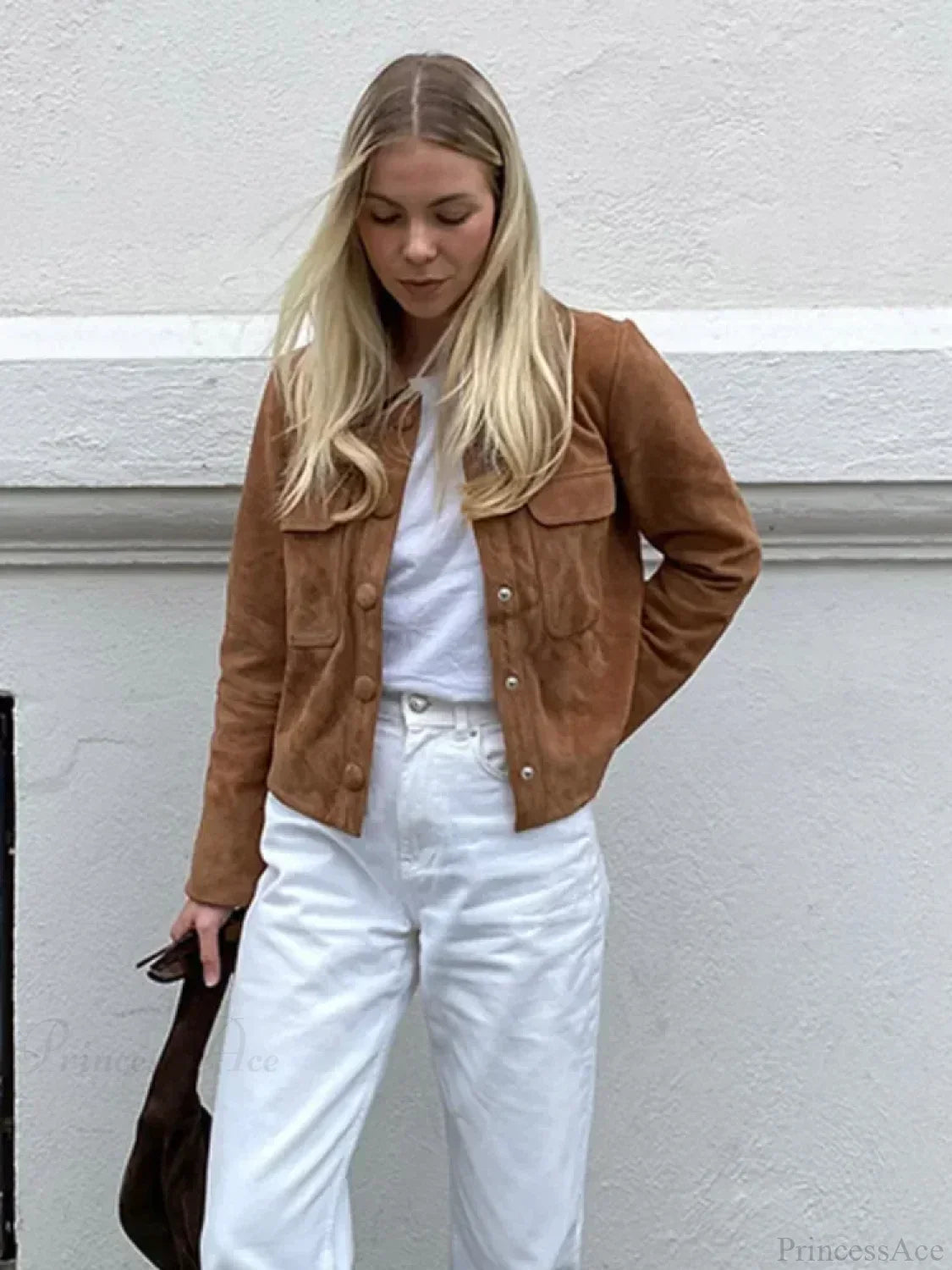 Brown Woolen Long Sleeve Short Coat image 2