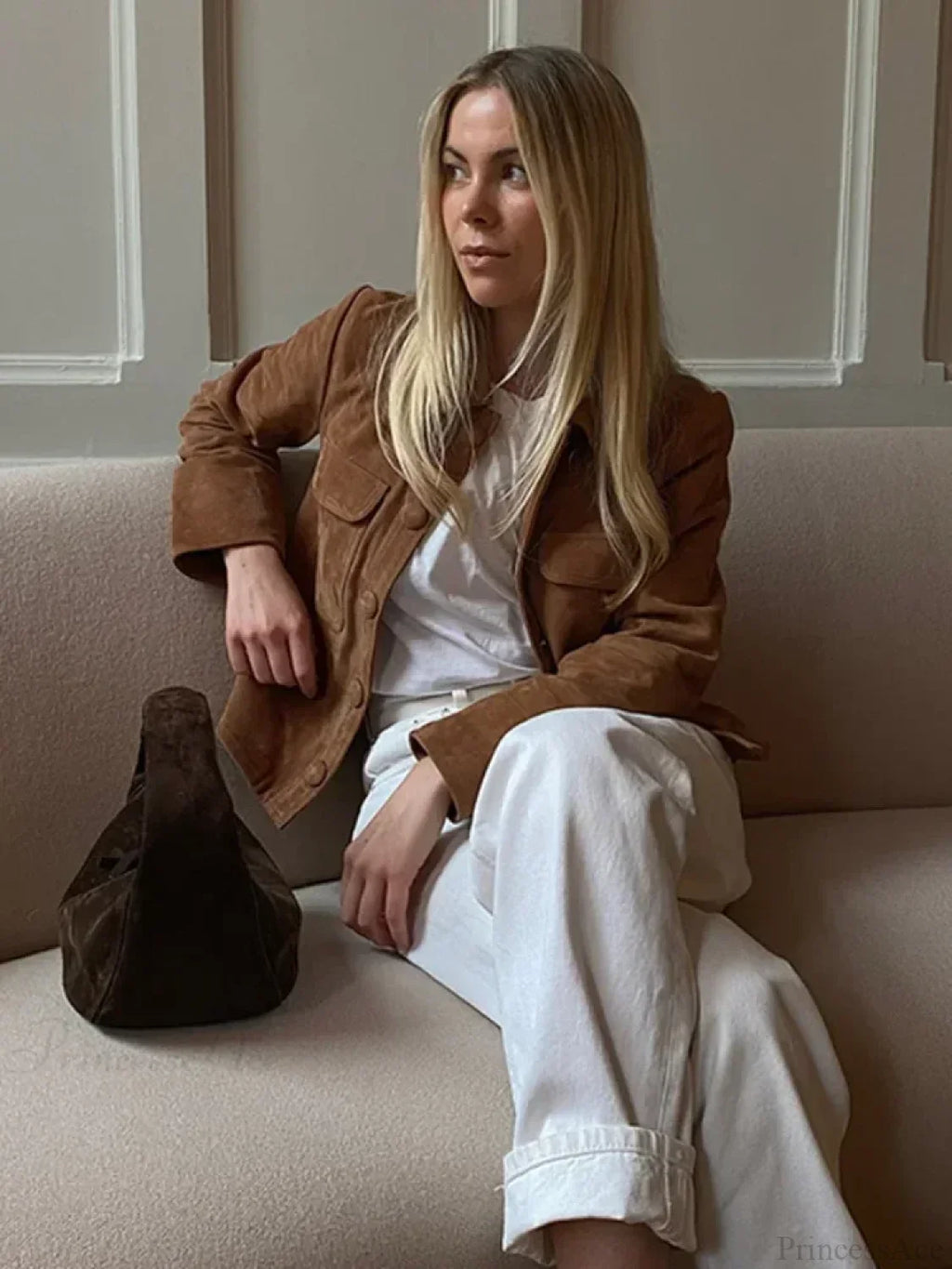 Brown Woolen Long Sleeve Short Coat image 3