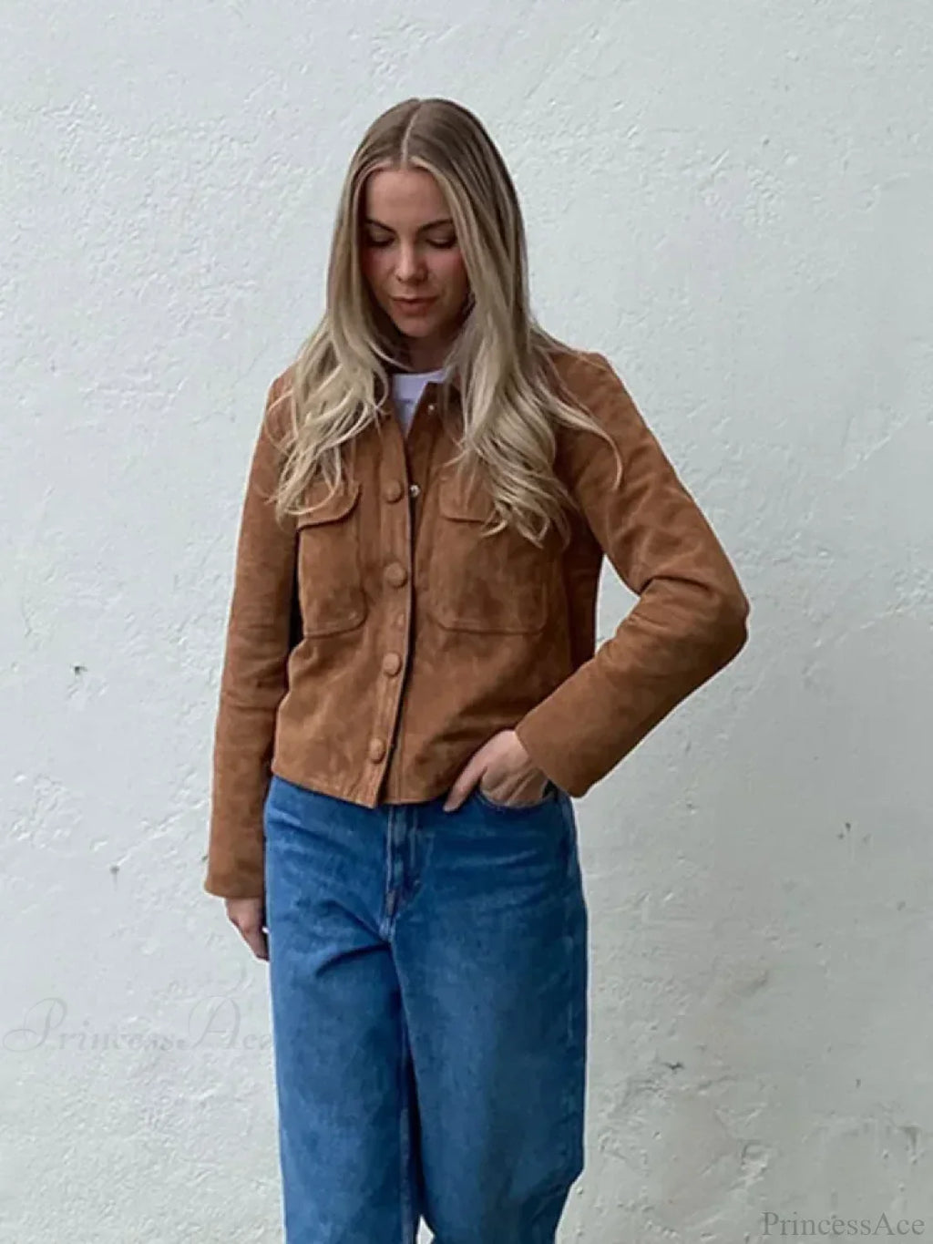 Brown Woolen Long Sleeve Short Coat image 4