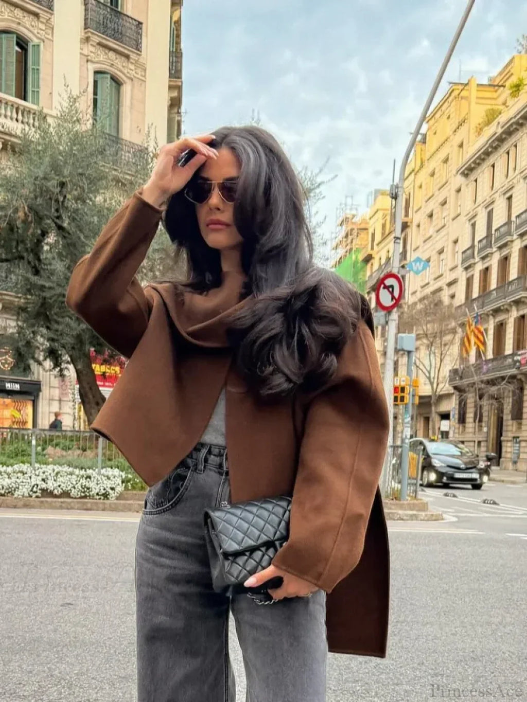 Brown Woolen Round Neck Scarf Coat image 2