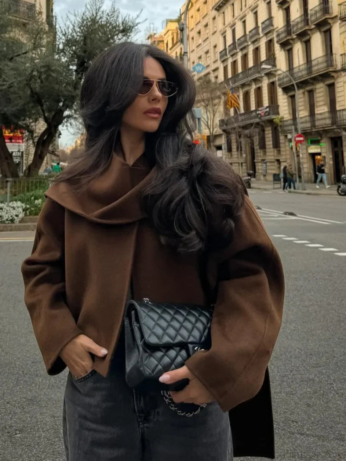 Brown Woolen Round Neck Scarf Coat image 4